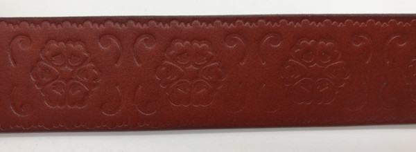 Flower Pattern Square Buckle Embossed Leather Belt Custom Design Red / Orange Color