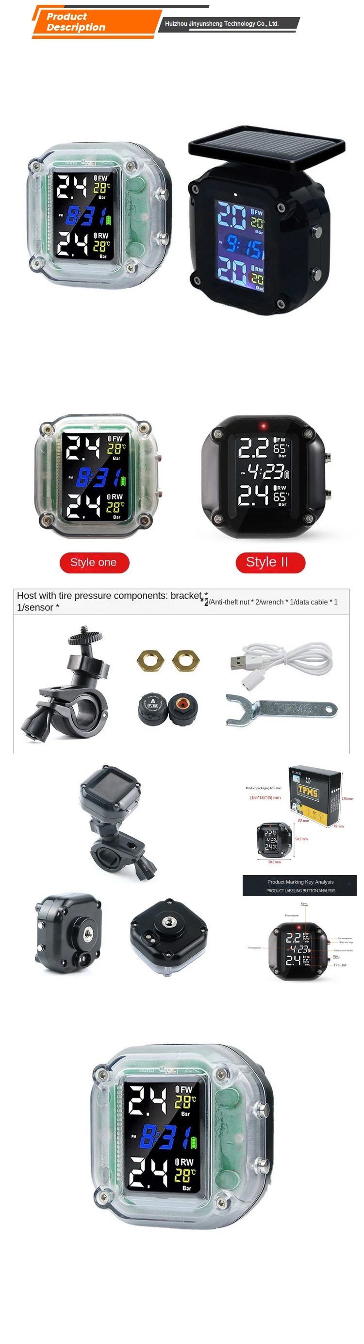 Wireless External Motorcycle Tire Pressure Monitoring System LED Display Universal TPMS Sensor