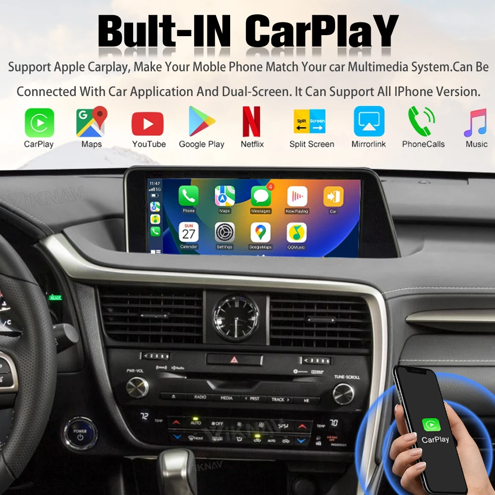 Viknav Car Radio For LEXUS RX RX200 RX350 RX450 (2016-2019) 12.3 inch Auto Vertical Screen wireless Carplay Navigation