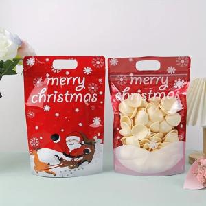 Wholesale Customized Printed Stand Up Pouch Zipper Christmas Gift Wrap Bags With Handle Hole from china suppliers