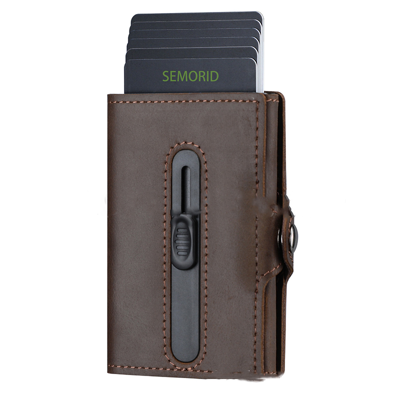 Low MOQ Mix Models Men'S PU Leather Card Holder With Aluminum Pop Up Design And Metal Box