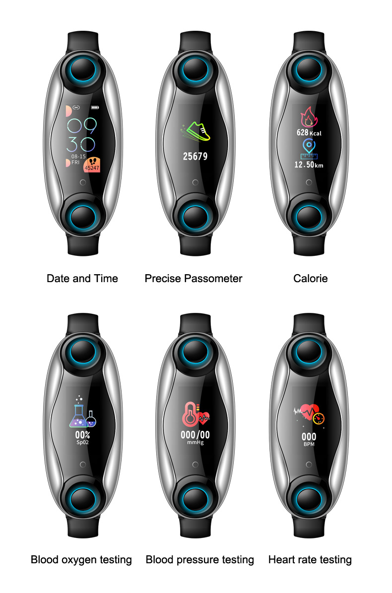 Magnetic Silicone Strap Smart Watch 0.96inch TFT Bracelet Wireless Bluetooth Earphone 2 In 1