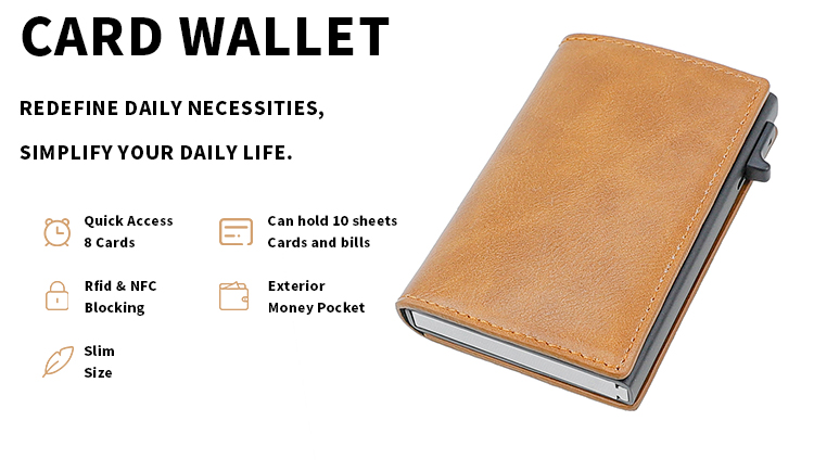 Acceptable OEM ODM Vintage Style RFID Blocking Pop Up Metallic Card Wallet for Men