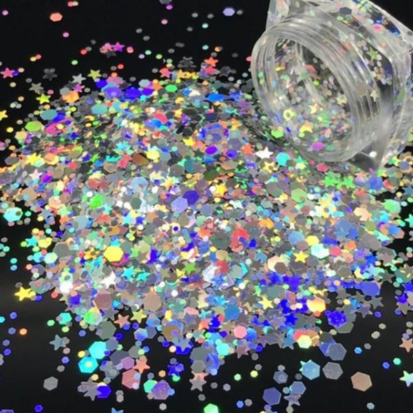 Other Holiday Supplies Die Cutting Printing Holographic Silver Chunky Glitter