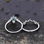 Engagement 925 Sterling Silver Hexagon Cut Natural Quartz Ring Real Green Moss
