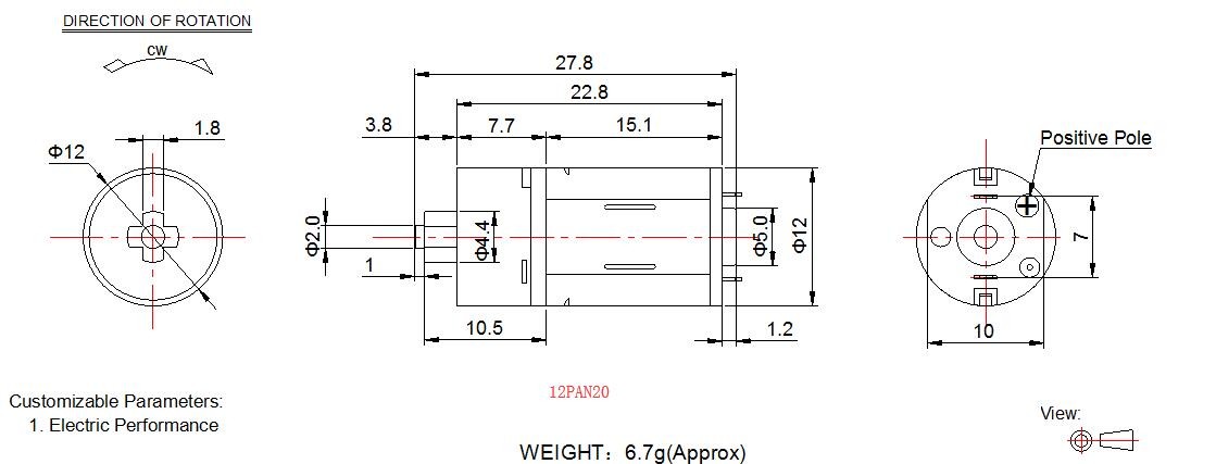 Home Application 12mm Gear Motor , 3v 6v 12v N20 DC Gear Motor For Toy Robot