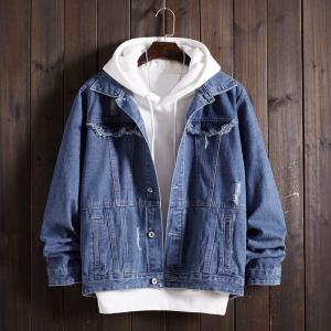 Wholesale Custom Logo Single Breasted Blue Plain Jean Jackets from china suppliers