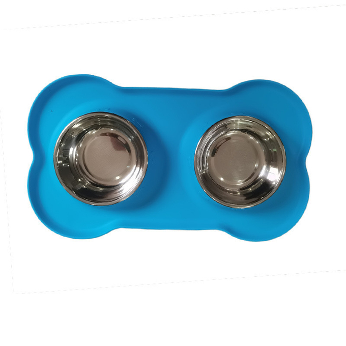 Pet Silicone Anti Spill Bowl Dog Stainless Steel Eating And Drinking Double Bowl