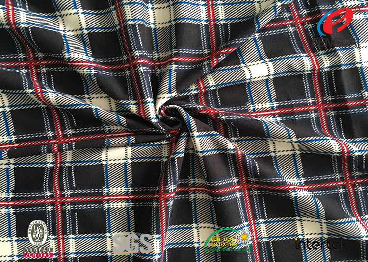 Custom Design Polyester Tricot Knit Fabric Check Printed 3-4 Grade Colour Fastness