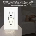 Wall Mounted Electrical Night Light Usb Outlet Tamper Resistant 5V 4.8A