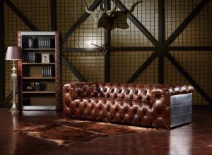 Wholesale Luguxry Vintage Brown Genuine Leather Couches Sofa Set With Aluminium Sheet from china suppliers