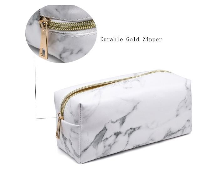 Gold Zipper Pencil Storage Case / PU Leather Pencil Pouch For Women