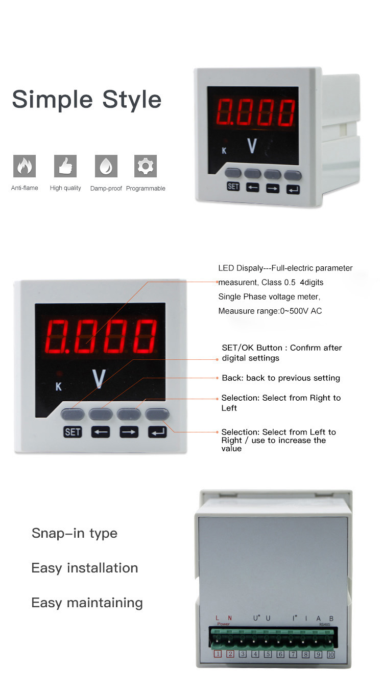 96*96 Single Phase Led Display Analog Panel high volt meter digital For Power Grid
