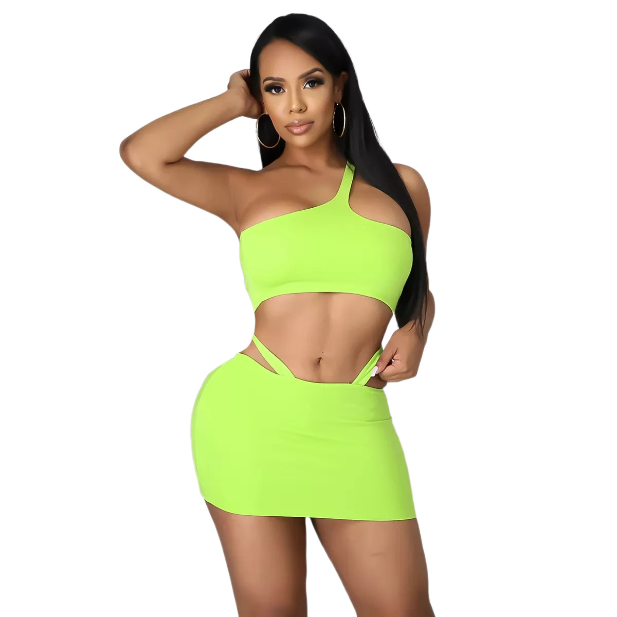 Tee Dress Bikini Top With Irregular Waist Hollowout Solid Color Set 2 Pieces