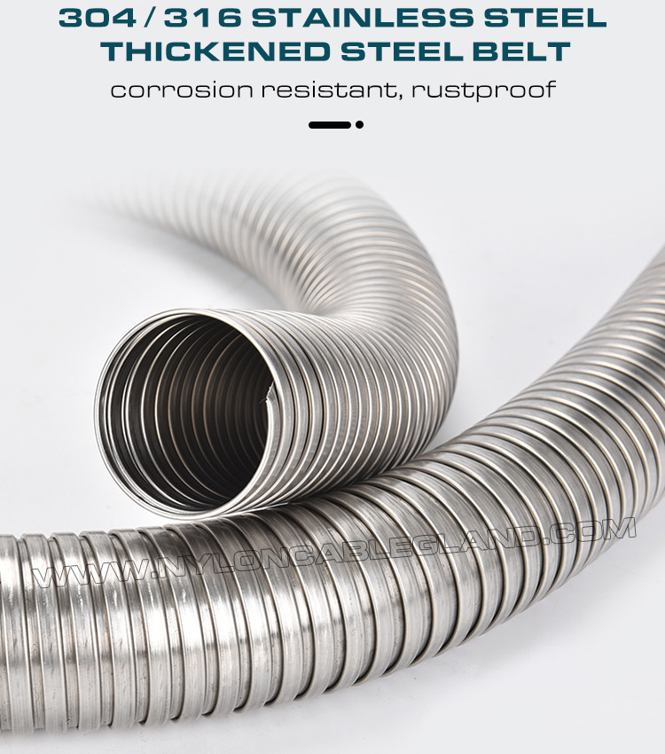 304/316 Stainless Steel Flexible Corrugated Conduit DN20 (Ø20mm x Ø24.3mm) 50M/Reel for Protecting Wires or Cables