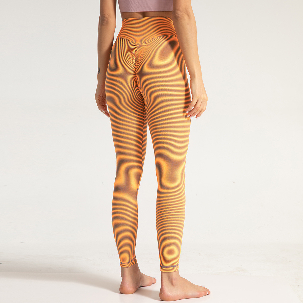Ins Peach Striped Seamless Fitness Tights High Waisted Yoga Pants