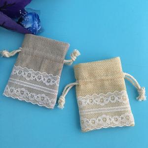 Wholesale Gift Packing Jute Drawstring Bag Wear Resistant With Lace Lightweight from china suppliers