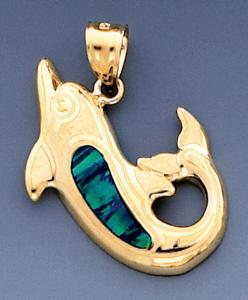 Wholesale Kids Women Men 14k Gold 28.29mm Dolphin Pendant With Inlaid Opal from china suppliers
