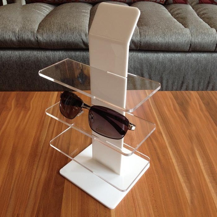 Clear White Acrylic Eyewear Display Rack Plexiglass Sunglasses Counter Shelf Display