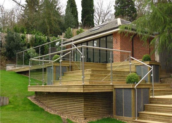 Balcony Building Railing Top - Mounted , Stainless Steel Post Glass Porch