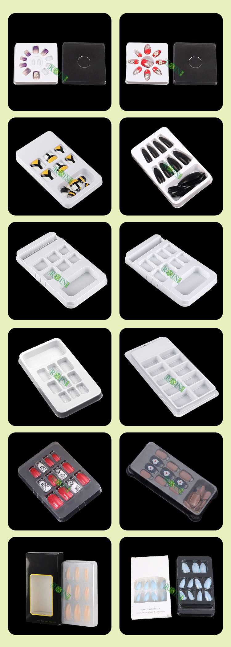 Customized Rectangular Blister False Nail Packaging PET Plastic Fake Nail Packaging