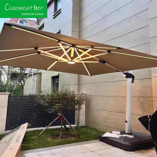 Luxury Aluminum Market Commercial Patio Garden Solar Parasol Outdoor Umbrella