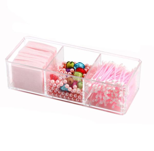 Dustproof Clear Acrylic Cotton Ball & Swab Holder, Cosmetic Organizer Makeup
