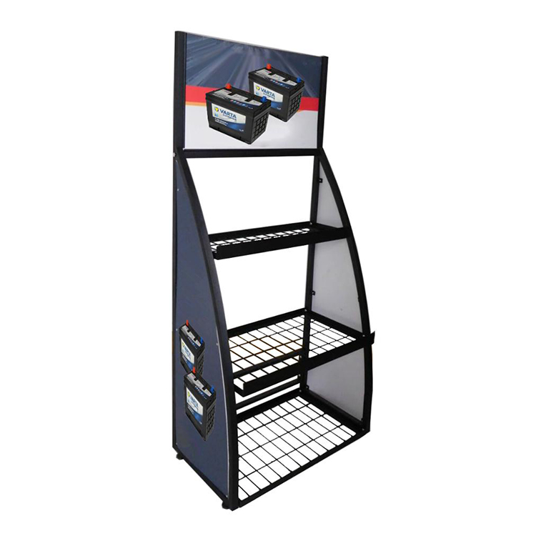 4 Tier Car Battery Display Rack Metal Lithium Battery Rack Display For Retail Store