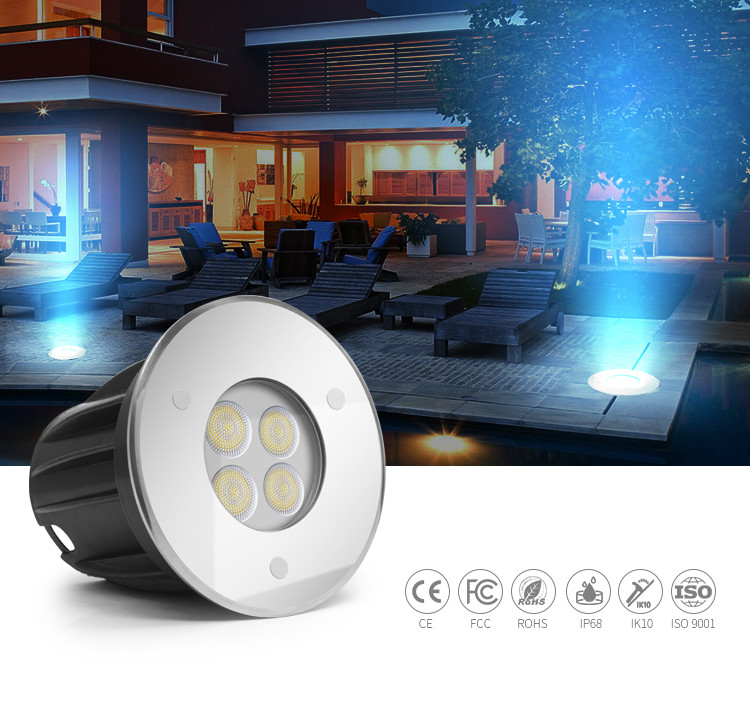 3W 6500K Round SS316L 6500K LED Ground Lights FCC AC240V