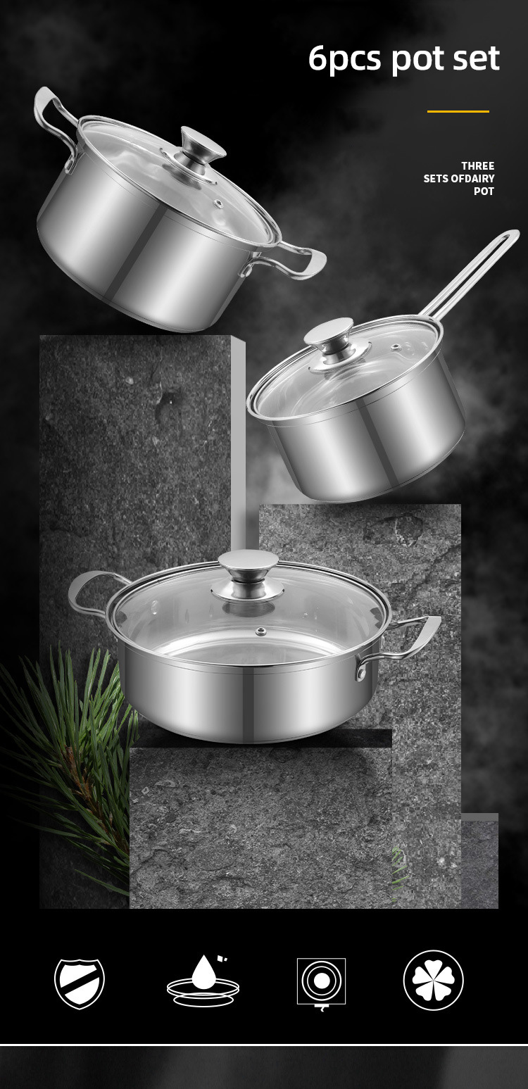 Good Quality 3 Pcs Cookware Pot Silver Cooking Pot Set Stainless Steel Pots And Pans Set Cookware Sets