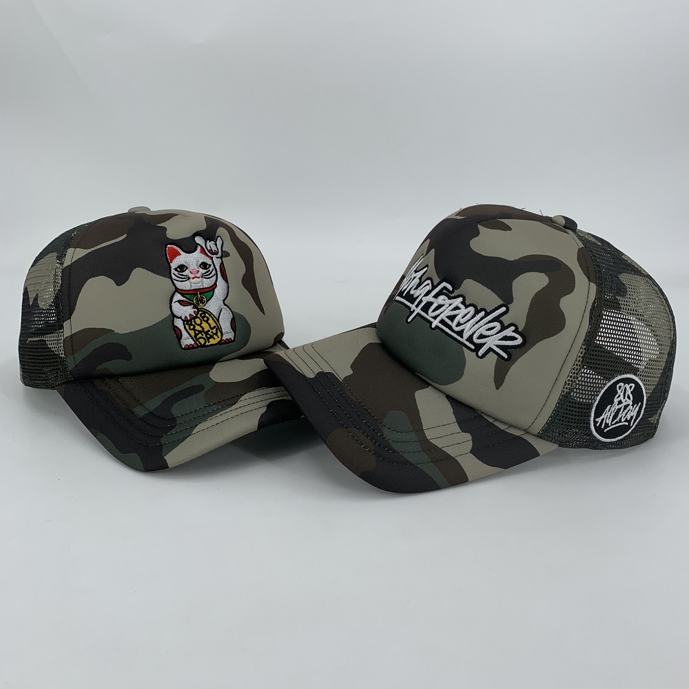 Outdoor Camo Trucker Hat Embroidered Camouflage Trucker Hat 5 Panel