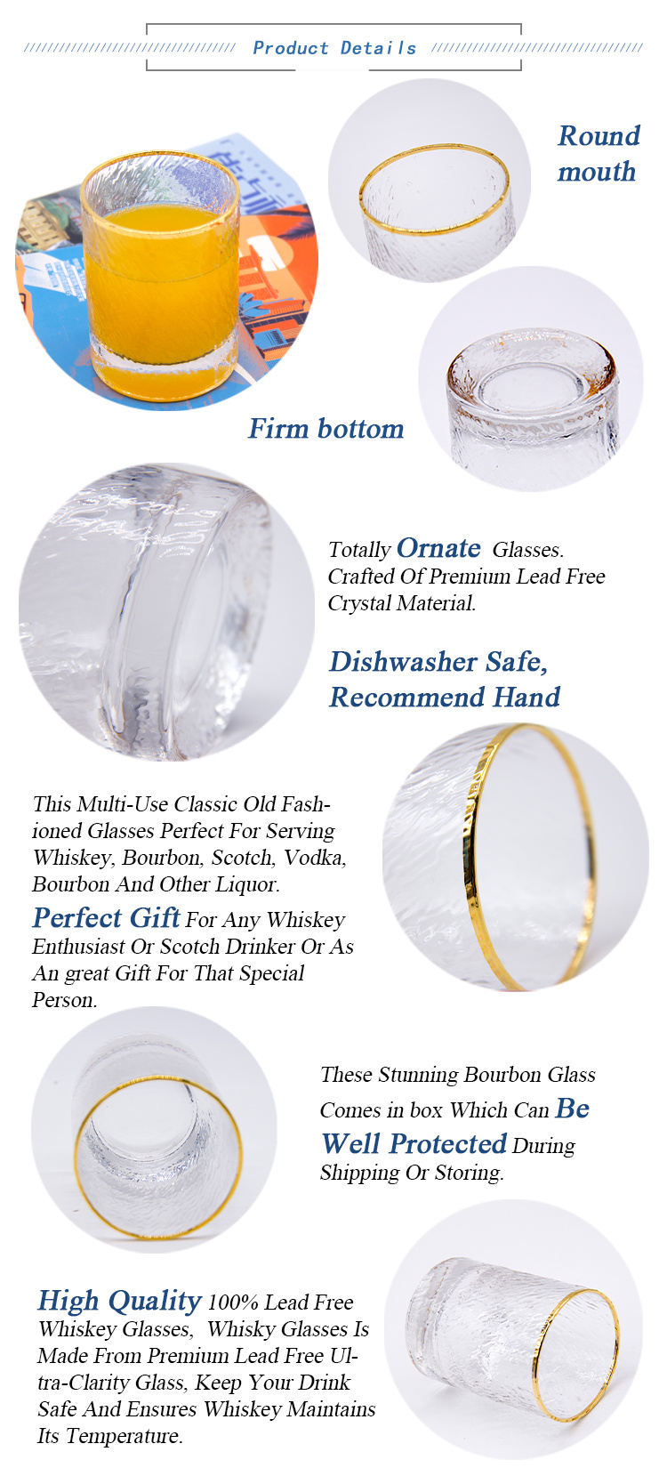 7oz 8oz Wine Gift Set Engraved Glasses Drinking Glass Whisky Cup with Gold Rim