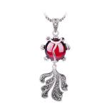Sterling Silver Chain Vintage Marcasite Garnet Goldfish Pendant Necklace(N12036)