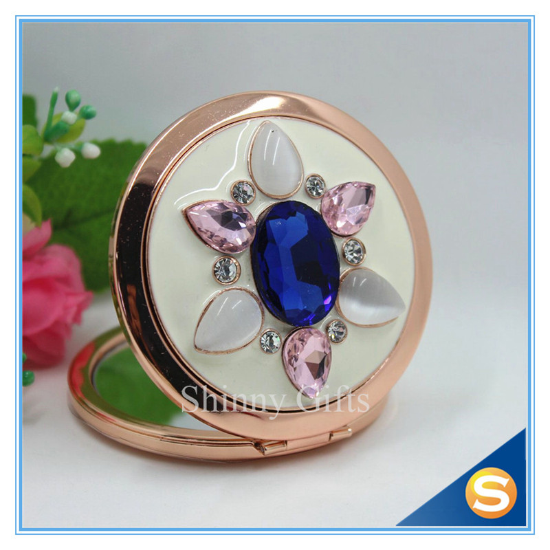 Shinny Gifts Whole Sale Rhinestone Round Shape Metal Cosmetic Mirror