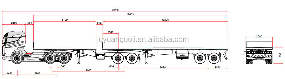 90tons Max Payload Superlink Flatbed Semi Trailer for 20 feet Container Transport
