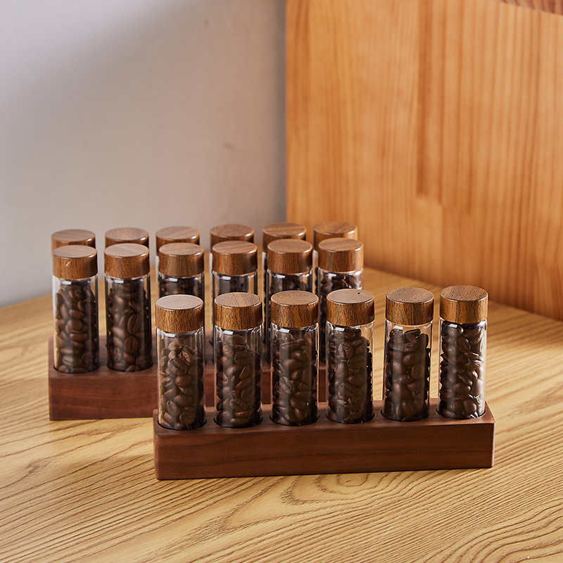 Coffee bean sorting test tube glass Walnut display rack single tube storage storage coffee set sealed Jar Smell bottle
