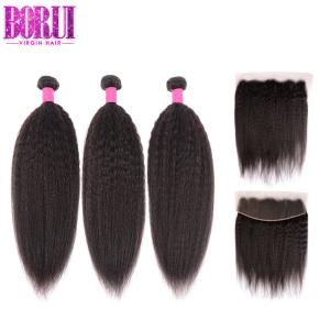Wholesale Virgin Malaysian Human Hair Weft With 13*4 Swiss Lace Frontal Kinky Straight Hair Bundle from china suppliers