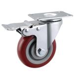 100kg Load Zinc Plated 5 Inch Swivel Plate Casters On Red PVC Polyurethane