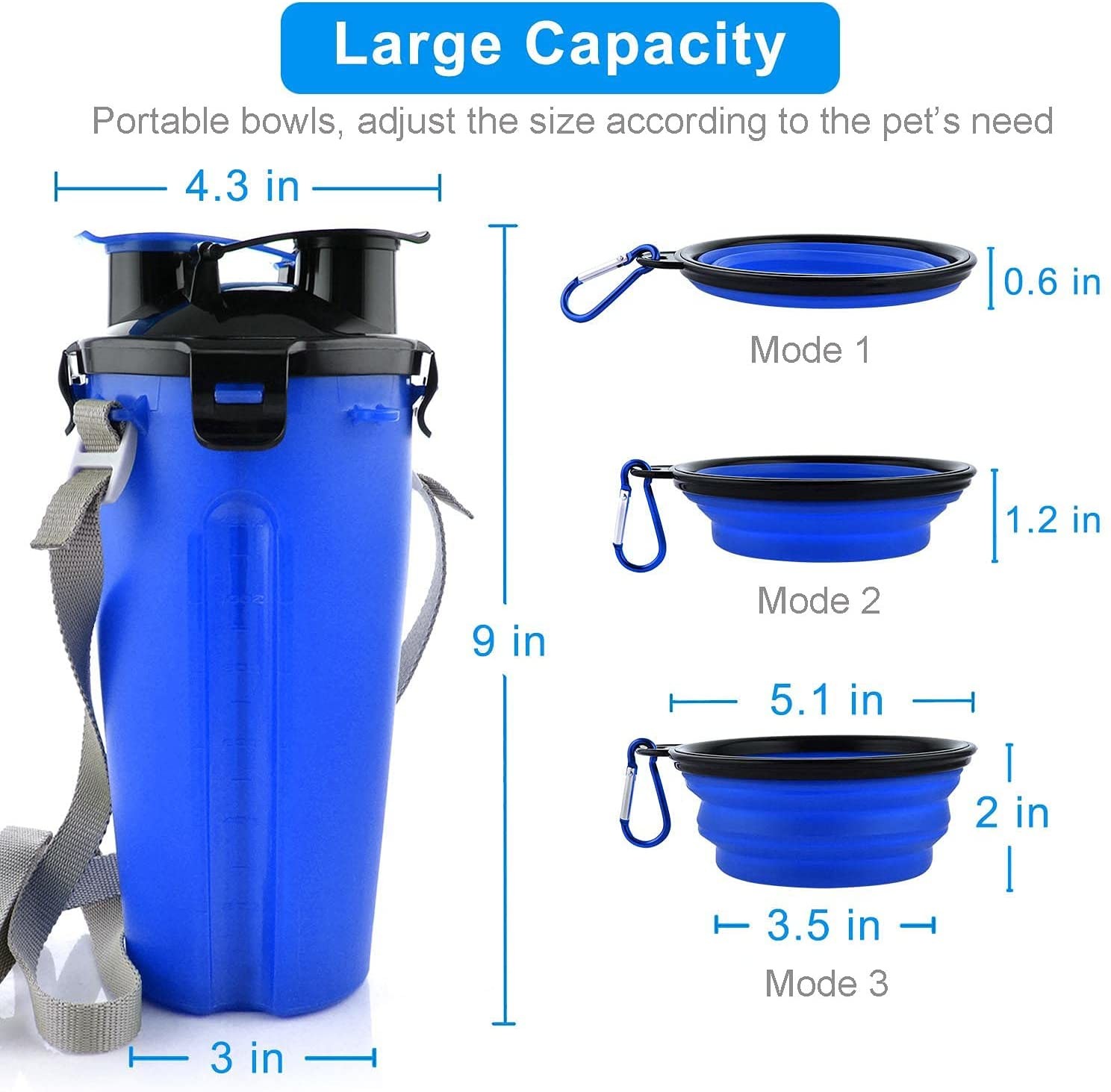 Pet Travel Water Collapsible Dog Bowls 2 In 1 Blue M Size