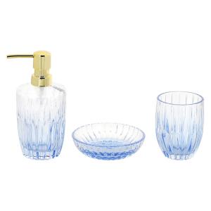 Wholesale Cone Shape Vertical Stripe Glass Bath Accessory Set Ombre Blue Color from china suppliers