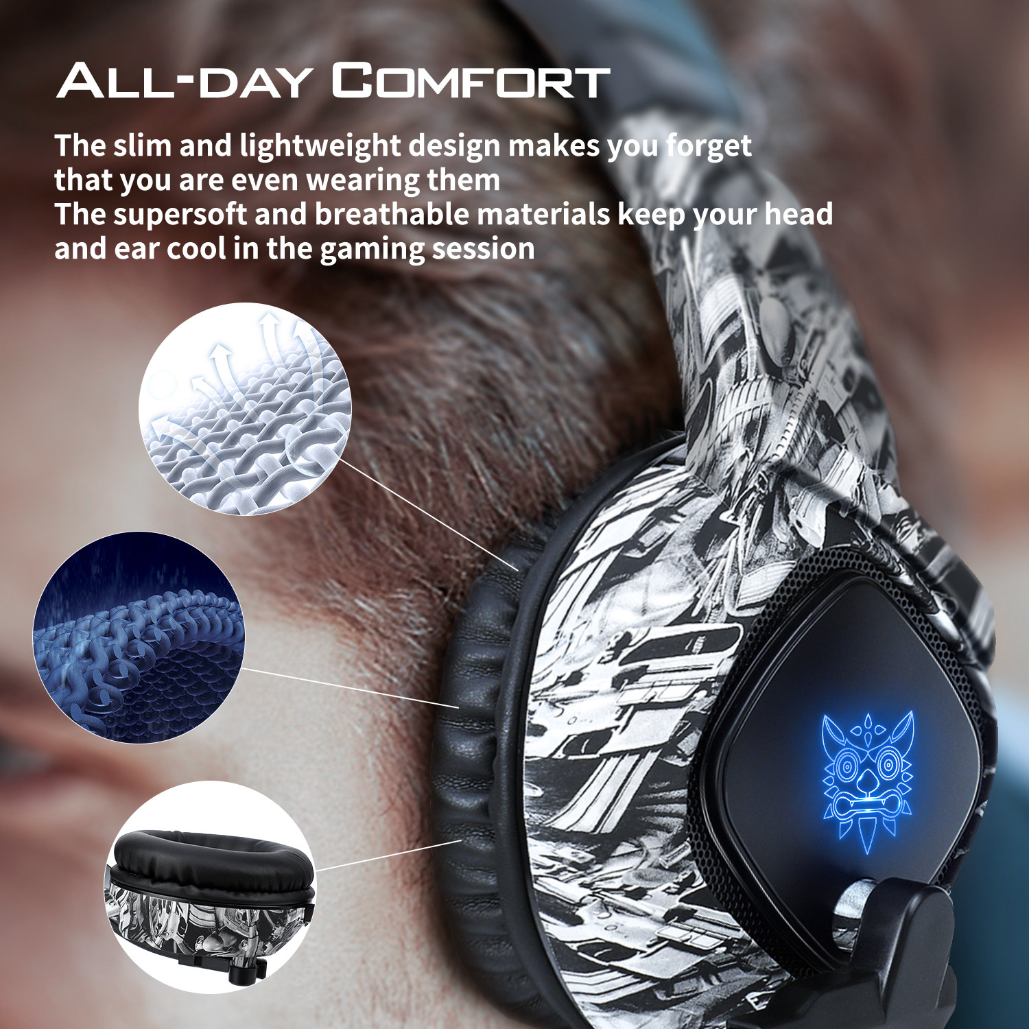 Dazzling LED Lights Ps4 Camo Wired Gaming Headphone 50mm Driver