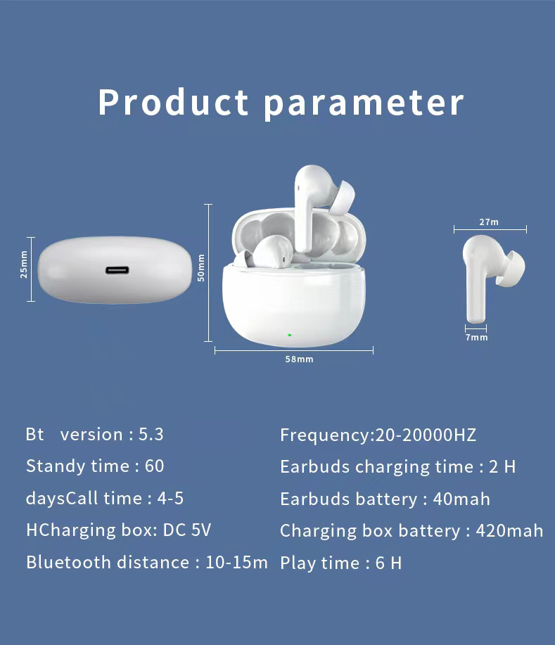 Private Mold Wireless HiFI Earbuds with Low Latency ANC ENC and Digital Display