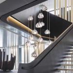 Hotel Decoration Crystal Staircase Pendant Light With Transparent Ball And