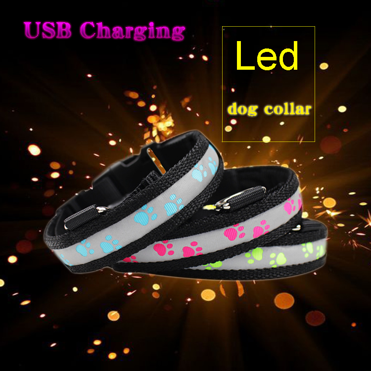 C903 Factory Supply Wholesale Waterproof Custom Nylon Webbing Logo Printed Flashing Led Dog Collar for Pet Safety