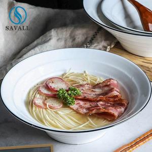 Wholesale Contemporary Porcelain Salad Bowl Irregular Black Inlay Porcelain Pasta Bowls from china suppliers