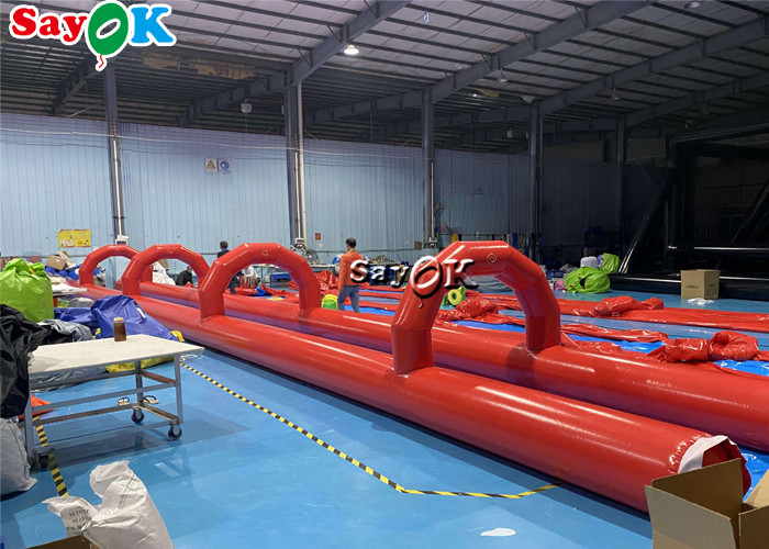 Outdoors Water Inflatable Slides PVC Tarpaulin Inflatable Water Slide Tiled On Flat Ground 60x2m
