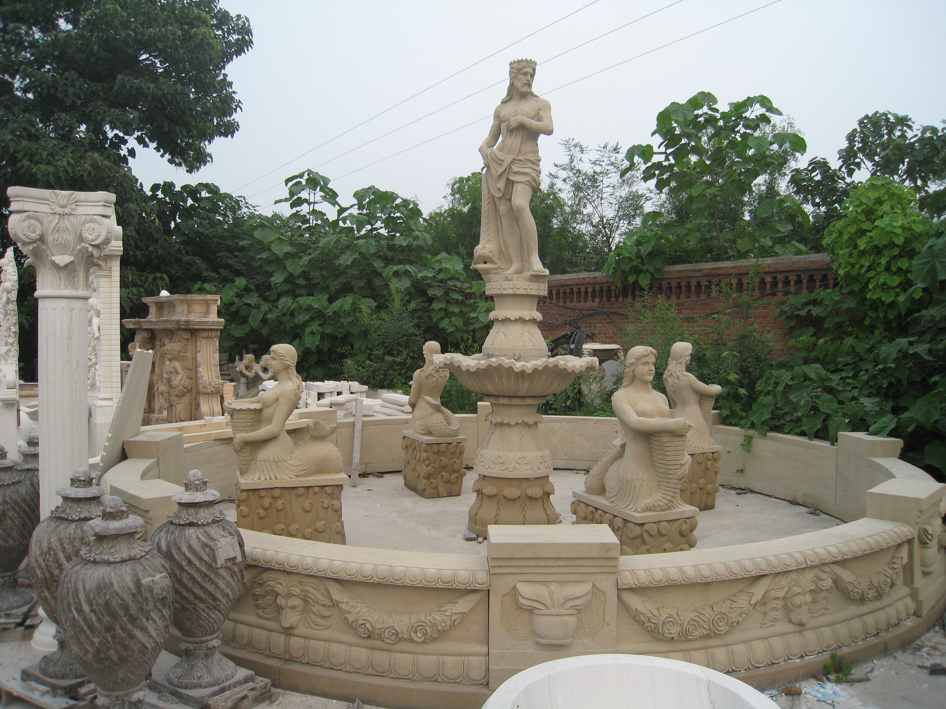 Big Statue Carved Stone Marble Water Pool Fountain Outdoor