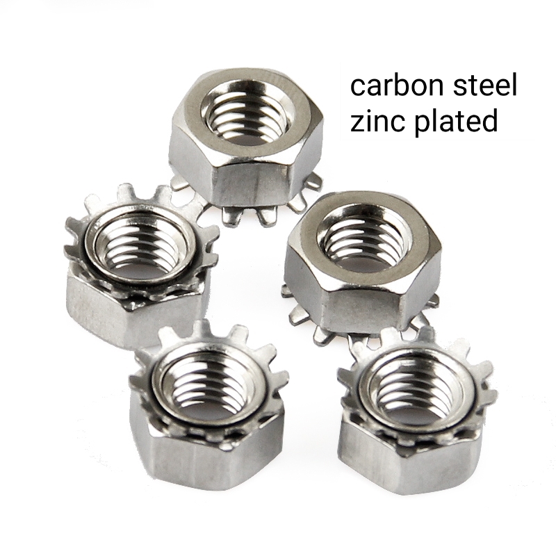 Galvanized Locking Acorn Nut , DIN6923 Locking Acorn Nut Colored Plating M3-M10
