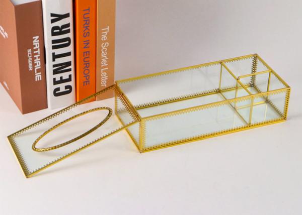 luxury creative three grid brass glass tissue box European home office hotel