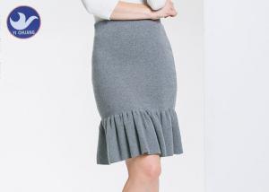 China Cotton Frilled Hem Wrap Womens Knit Skirt / Lady Pencil Ruffle Skirt Knee Length on sale
